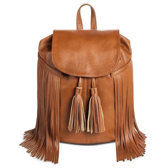 Mossimo Supply Co. Handbags - Mossimo, Fringe Backpack Handbag with Solid Flap Mossimo Supply Co. Handbags - Mossimo, Fringe Backpack Handbag with Solid Flap